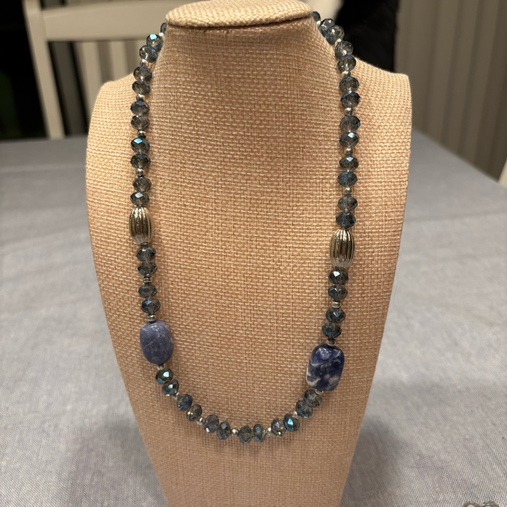 Sodalite and blue crystal bead necklace